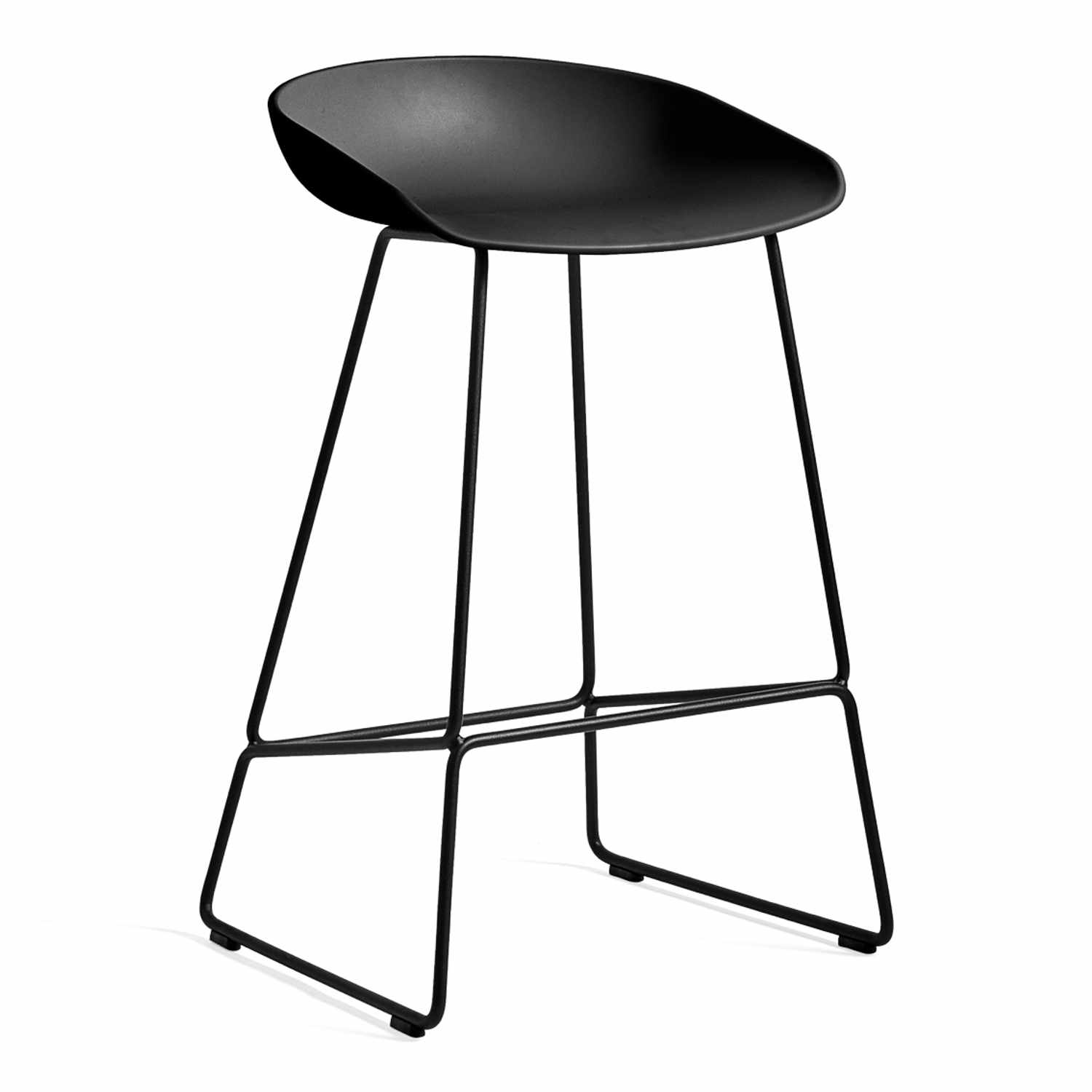 About a Stool AAS38 Low Barstuhl, Sitz Polypropylen azure blue 2.0 (recycled), Untergestell stahl, pulverbeschichtet schwarz von Hay