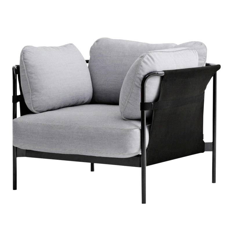 Can 1 Seater Sessel, Stoff linara romo 103, Bezug canvas leinen natural, Untergestell stahl, chrom von Hay