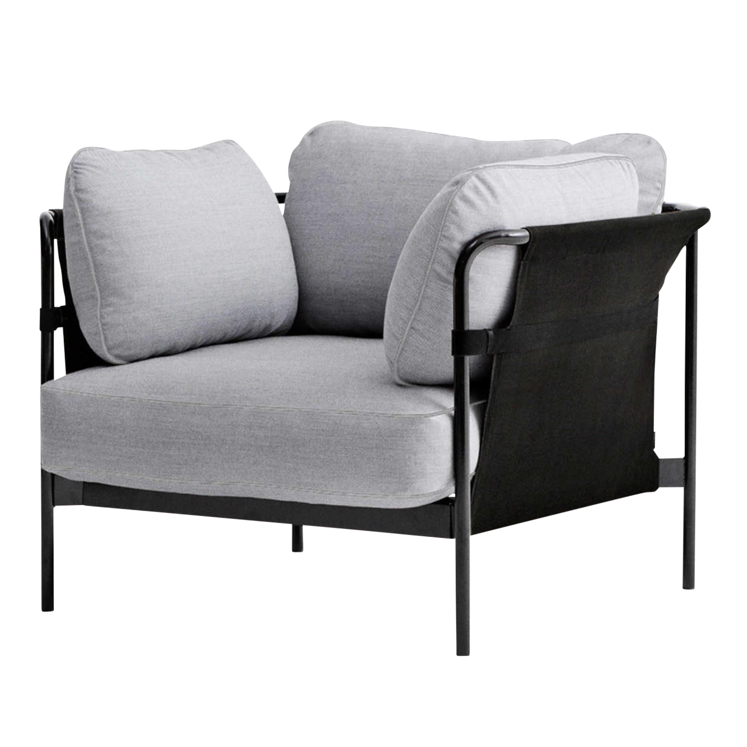 Can 1 Seater Sessel, Stoff linara romo 415, Bezug canvas baumwolle schwarz, Untergestell stahl, chrom von Hay