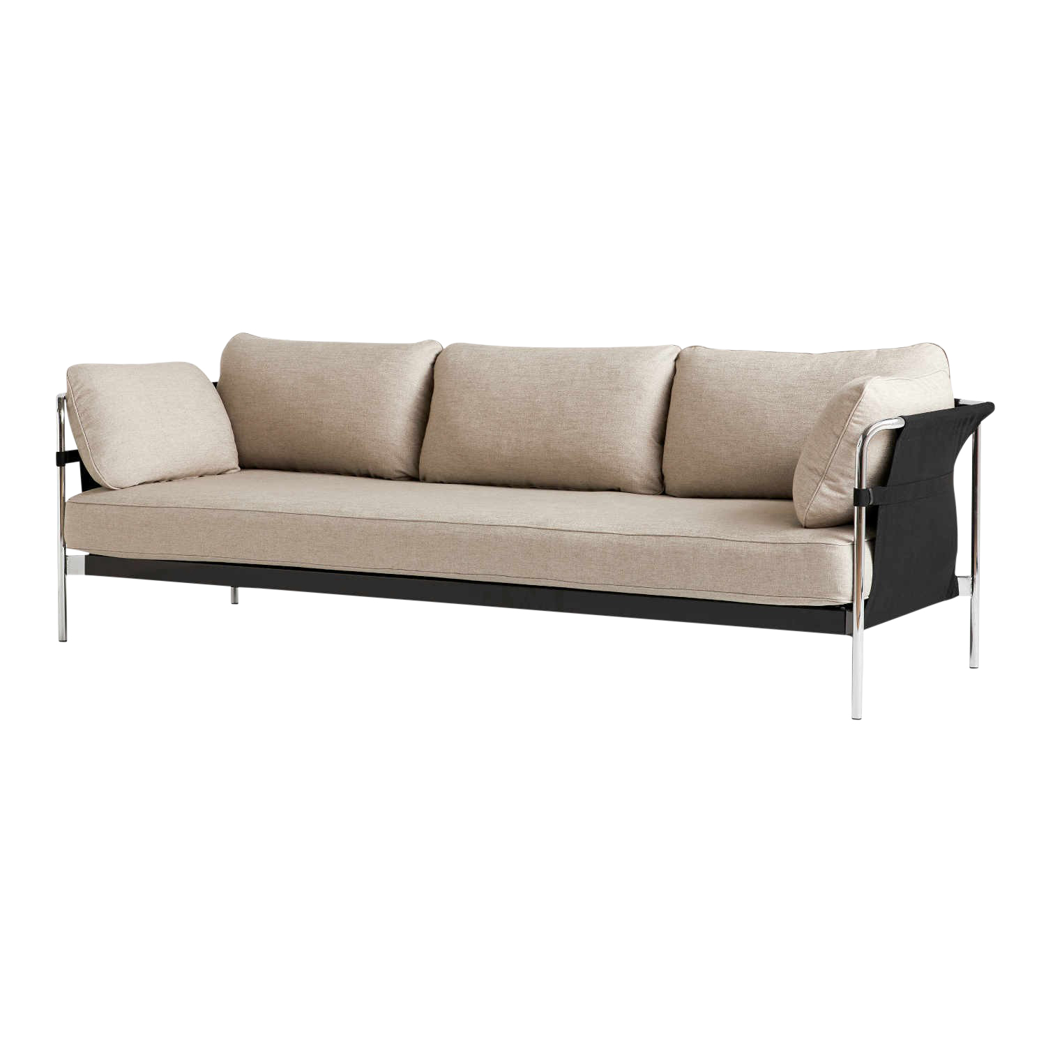 Can 3 Seater 3er Sofa, Stoff linara romo 103, Bezug canvas leinen natural, Untergestell stahl, chrom von Hay