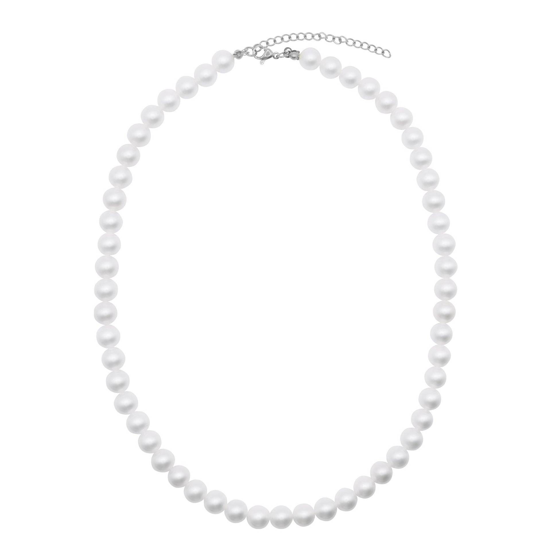 Perlenkette No. 8 Silberfarben Glanzmatt Damen Weiss 45cm von Heideman