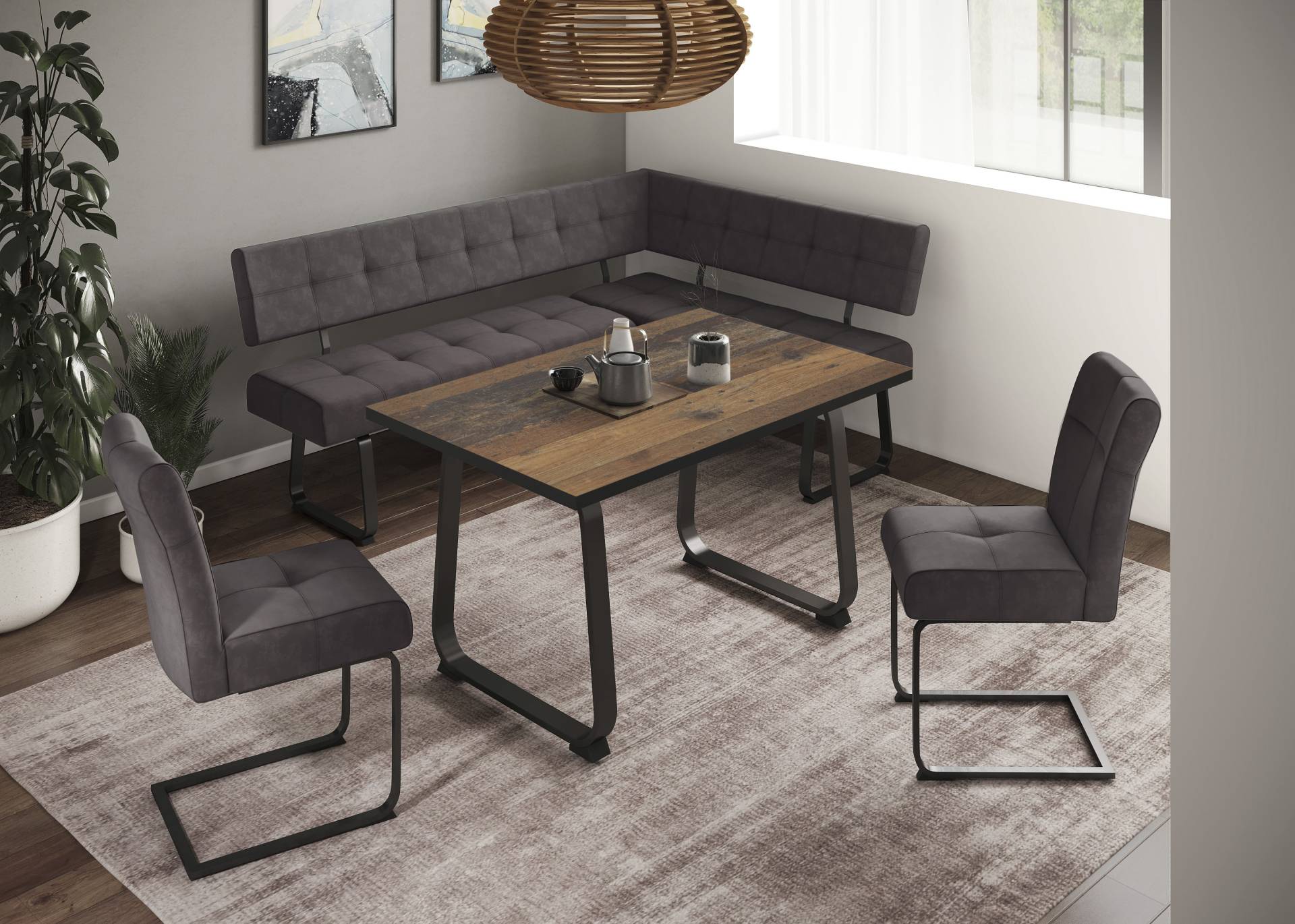 HELA Essgruppe »RUHR«, (4 tlg.), Kufentisch 140x90 cm, Schwingstuhl und Bank mit Federkorb, Komfortsitz von Hela