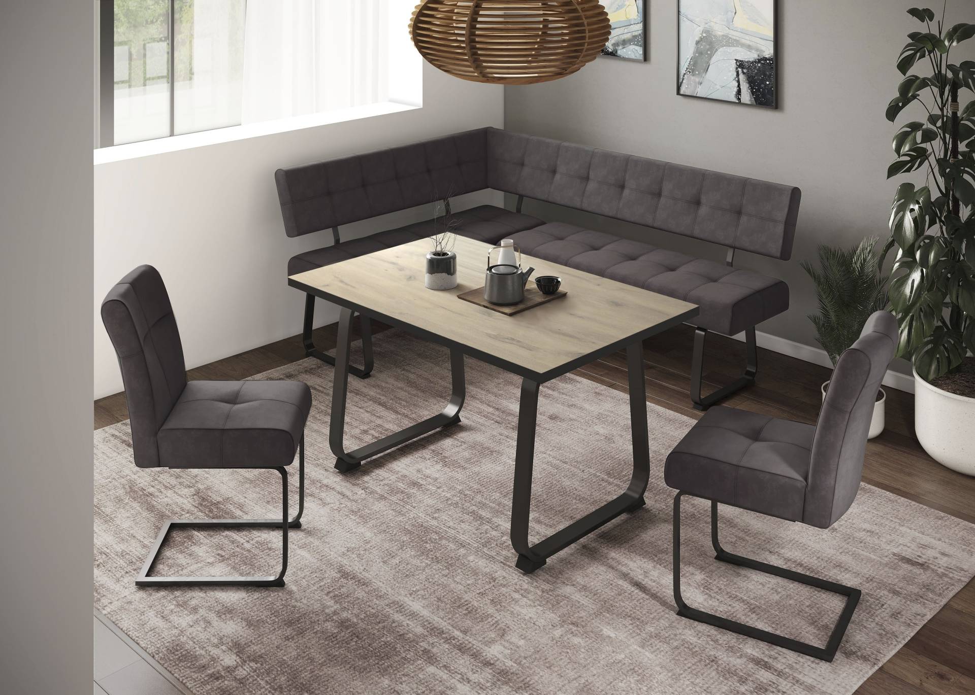 HELA Essgruppe »RUHR«, (4 tlg.), Kufentisch 140x90 cm, Schwingstuhl und Bank mit Federkorb, Komfortsitz von Hela