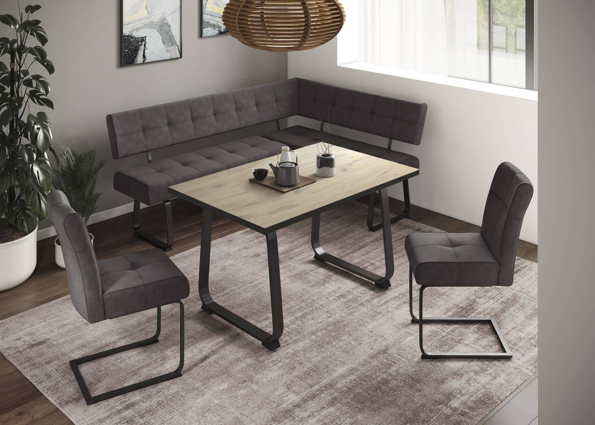HELA Essgruppe »RUHR«, (4 tlg.), Kufentisch 140x90 cm, Schwingstuhl und Bank mit Federkorb, Komfortsitz von Hela
