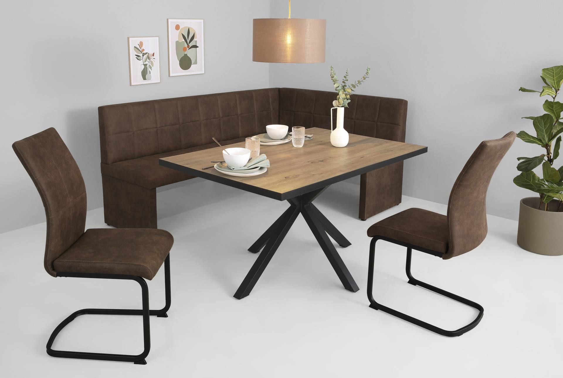 HELA Essgruppe »SPREE«, (4 tlg.), Esstisch 140x90 cm mit Dickkante, Microfaserbezug von Hela