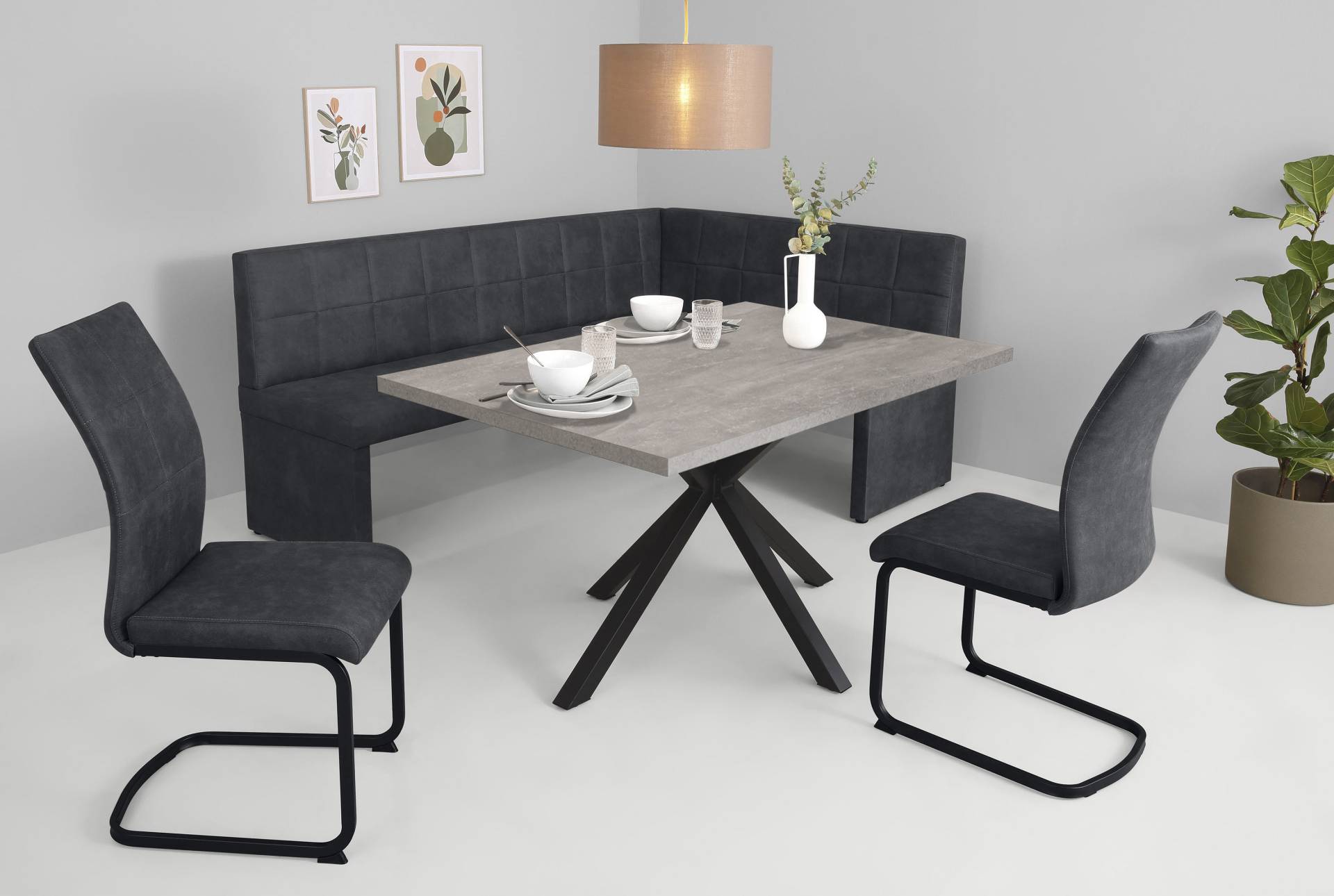 HELA Essgruppe »SPREE«, (4 tlg.), Esstisch 140x90 cm mit Dickkante, Microfaserbezug von Hela