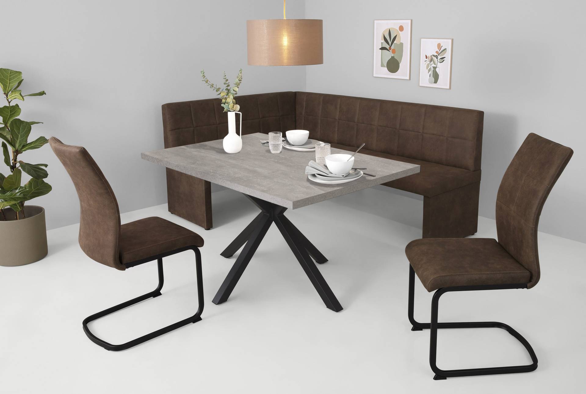HELA Essgruppe »SPREE«, (4 tlg.), Esstisch 140x90 cm mit Dickkante, Microfaserbezug von Hela