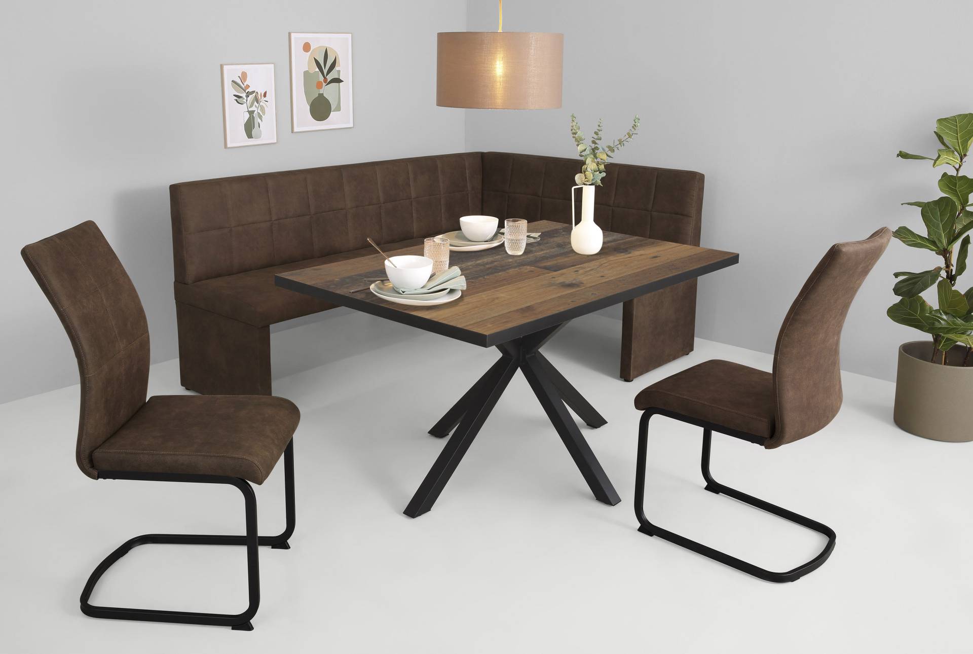 HELA Essgruppe »SPREE«, (4 tlg.), Esstisch 140x90 cm mit Dickkante, Microfaserbezug von Hela