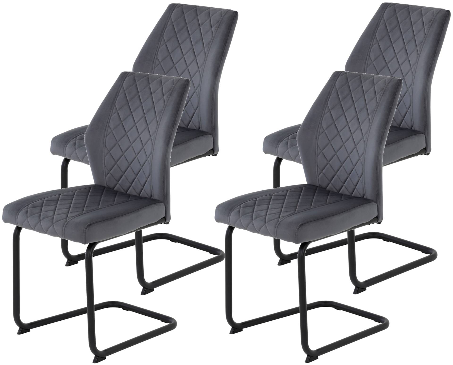 HELA Freischwinger »Freischwinger DALLAS 140kg belastbar, mit Rautensteppung«, (Set), 4 St., Samtvelours VELVET, Esszimmerstuhl, Rücken und Sitz ergonomisch gepolstert von Hela