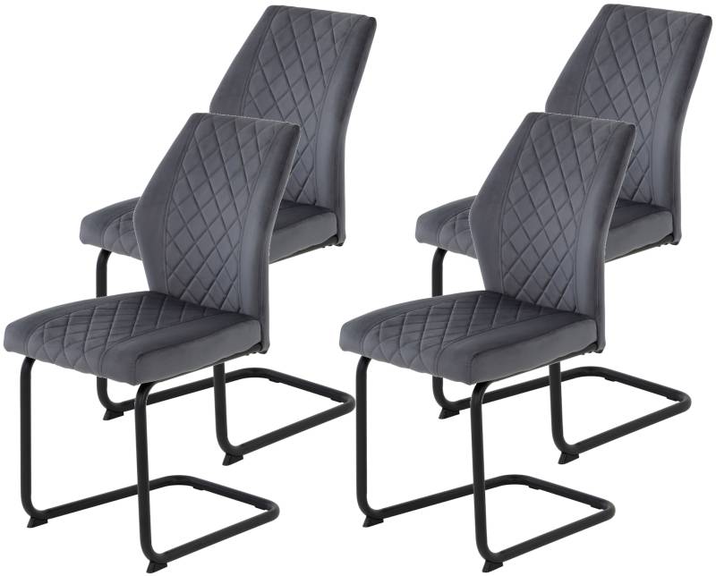 HELA Freischwinger »Freischwinger DALLAS 140kg belastbar, mit Rautensteppung«, (Set), 4 St., Samtvelours VELVET, Esszimmerstuhl, Rücken und Sitz ergonomisch gepolstert von Hela