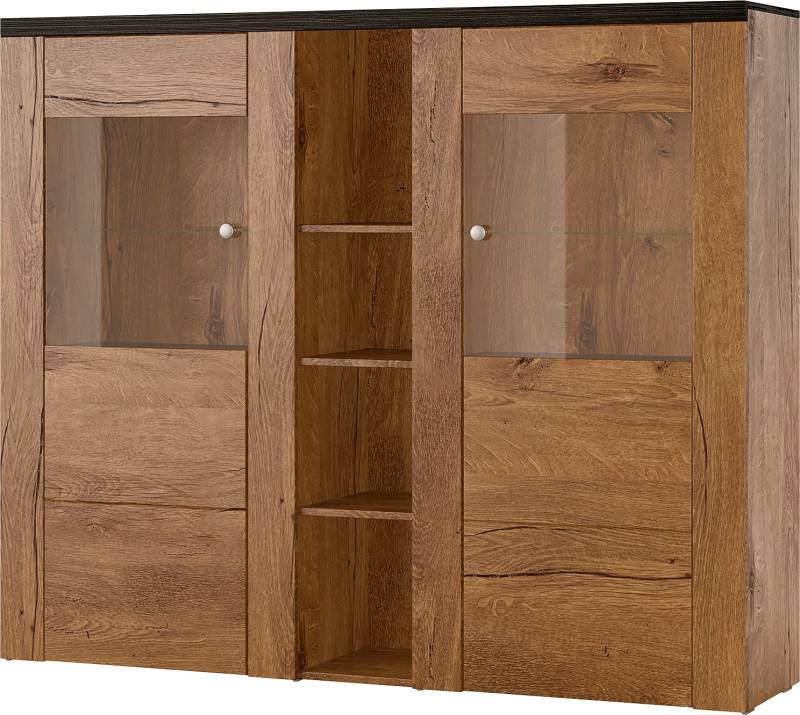 Home affaire Highboard »Larona, zeitlose Hochkommode mit 2 Türen, Türkommode, Höhe 129,5 cm,«, Anrichte mit dekorative Rahmenoptik, Türen mit Glaseinsatz von home affaire