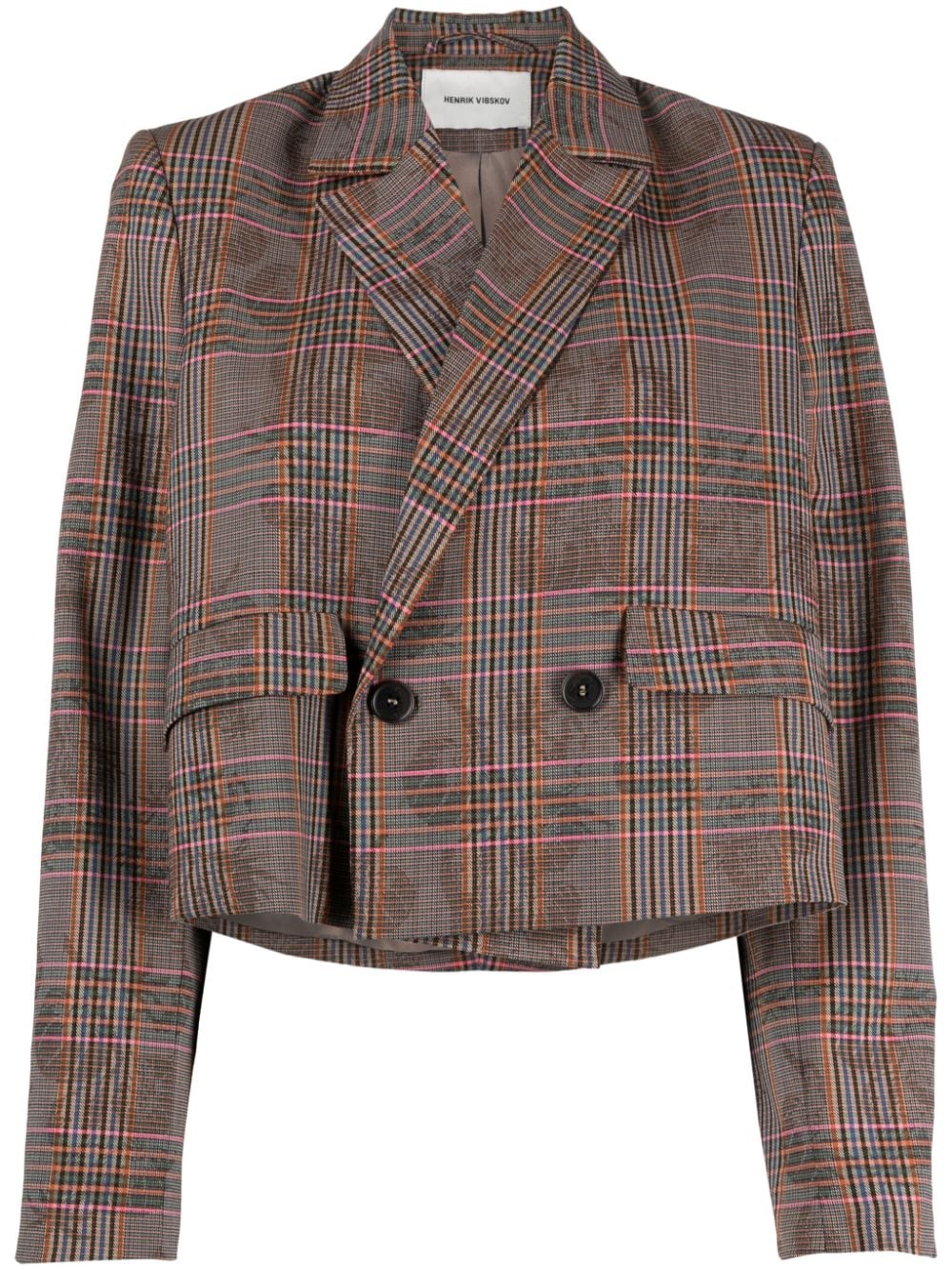 Henrik Vibskov Malin checked double-breasted cropped blazer - Brown von Henrik Vibskov