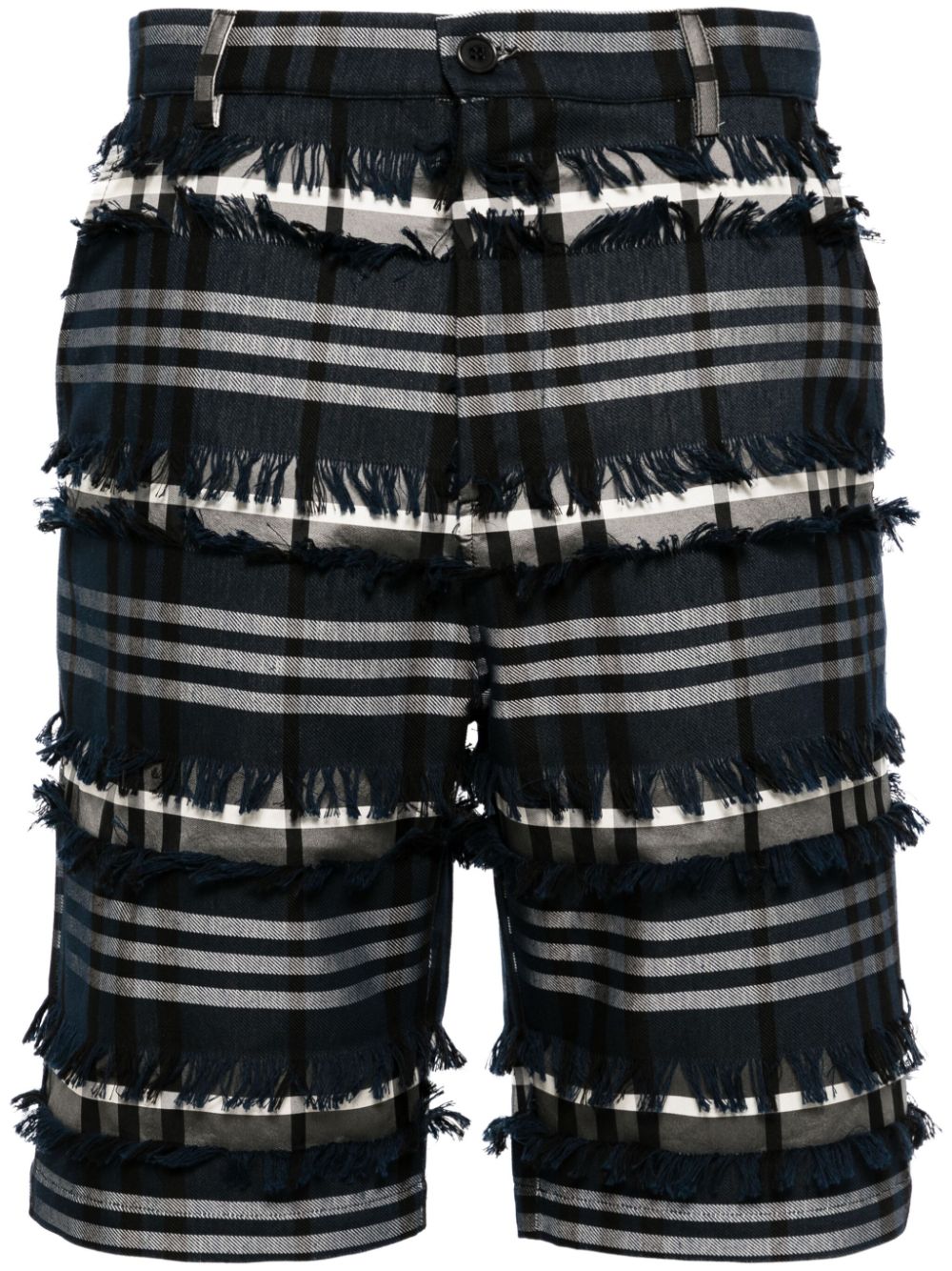 Henrik Vibskov check-print frayed shorts - Blue von Henrik Vibskov