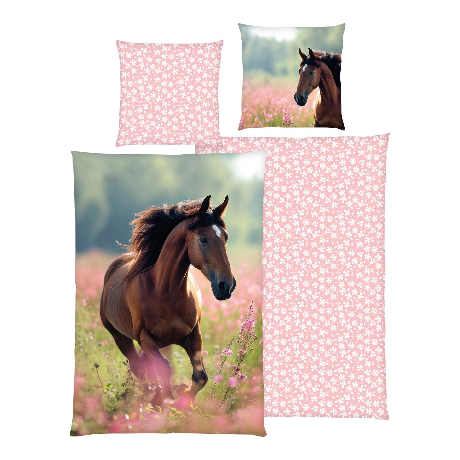 Renforcé Wende-Bettwäsche Pferd 80x80 / 135x200 cm von Herding