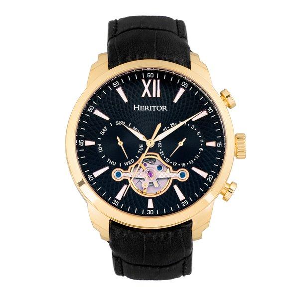 Arthur Semi-skelett-lederbanduhr Mit Tag/datum Herren Multicolor ONE SIZE von Heritor Automatic