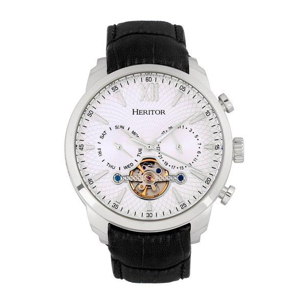 Arthur Semi-skelett-lederbanduhr Mit Tag/datum Herren Weiss ONE SIZE von Heritor Automatic