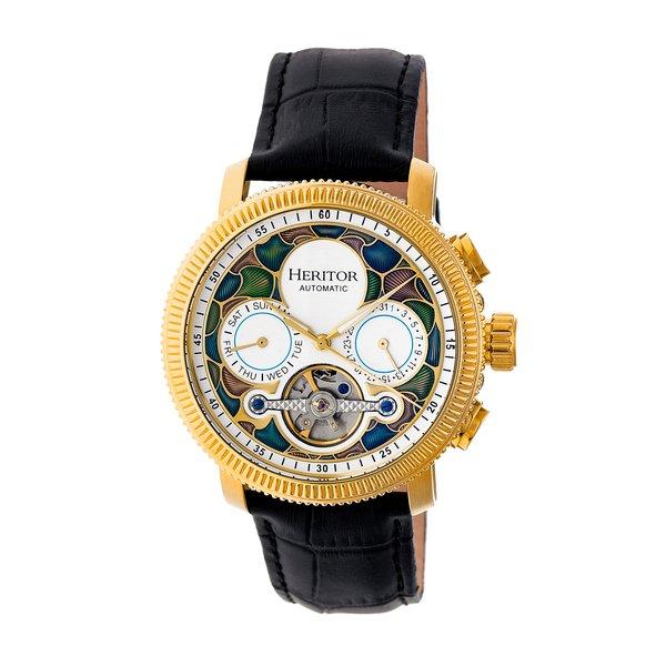 Aura Herren-halbskelett-lederbanduhr Herren Gelbgold ONE SIZE von Heritor Automatic