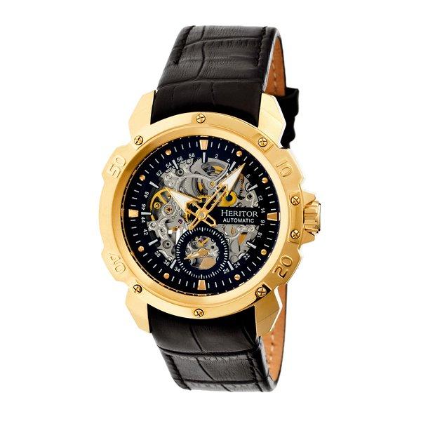 Conrad Skeleton Lederarmbanduhr Herren Gelbgold ONE SIZE von Heritor Automatic