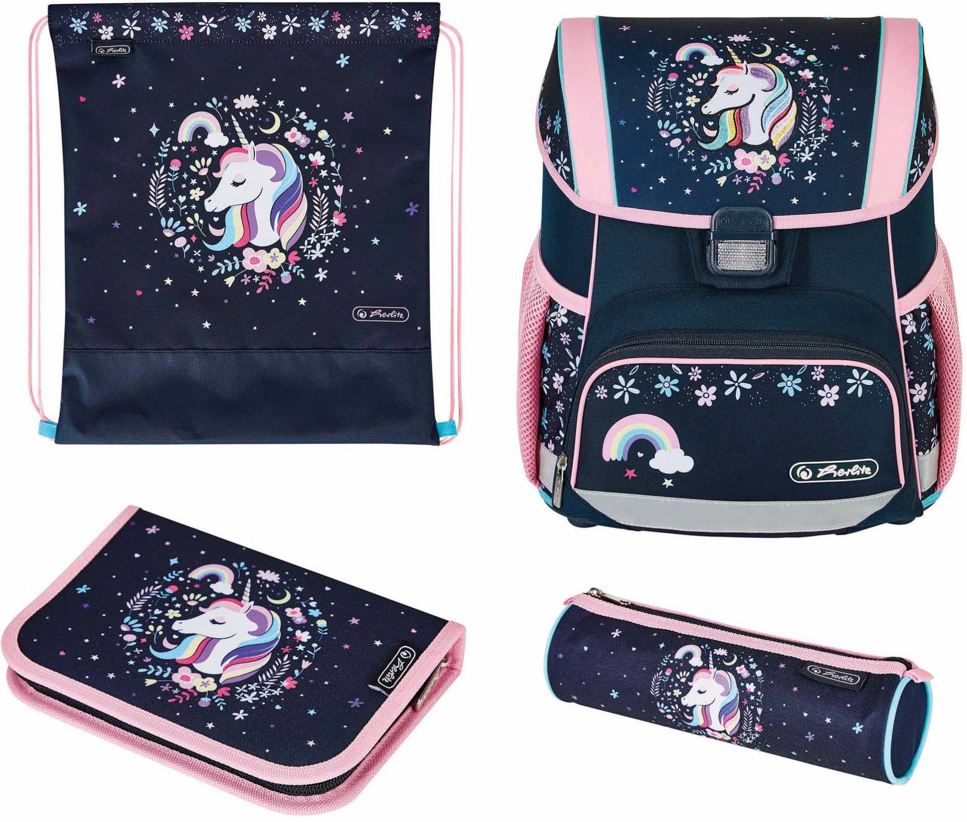 Herlitz Schulranzen »Loop Plus, Unicorn«, Floureszierende Flächen-reflektierende Streifen auf den Schultergurten-Reflektoren