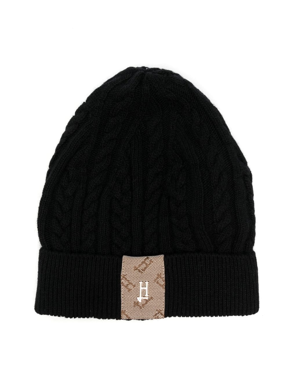 Herno Kids logo-patch cable-knit beanie - Black von Herno Kids