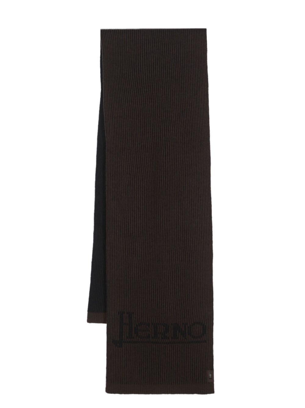 Herno intarsia-knit logo scarf - Brown von Herno