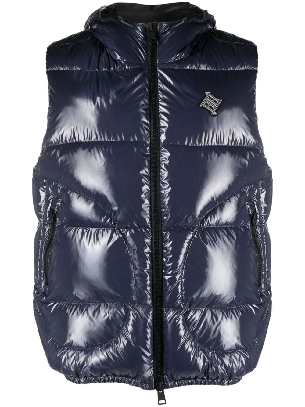 Herno logo-plaque hooded down gilet - Blue von Herno