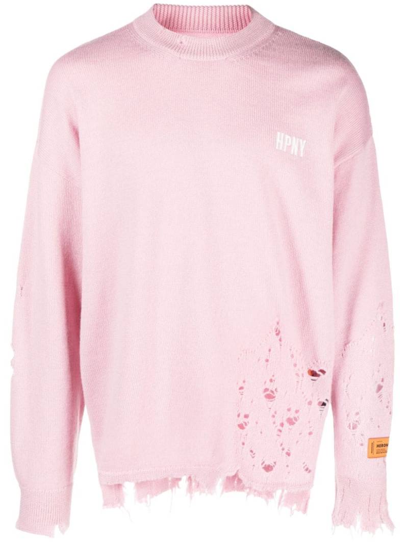 Heron Preston logo-embroidered ripped wool jumper - Pink von Heron Preston