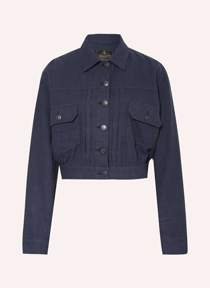 Herrlicher Cropped-Leinenjacke Dotty blau von Herrlicher