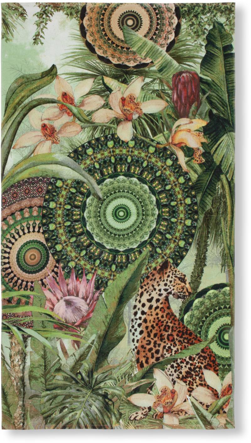 hip Strandtuch »Abhita«, (1 St., Strandtuch 50 x 100 cm), Baumwolle, Velours, 100x180, Weich, Strand, Erwachsen, Tropisch, Grün von Hip