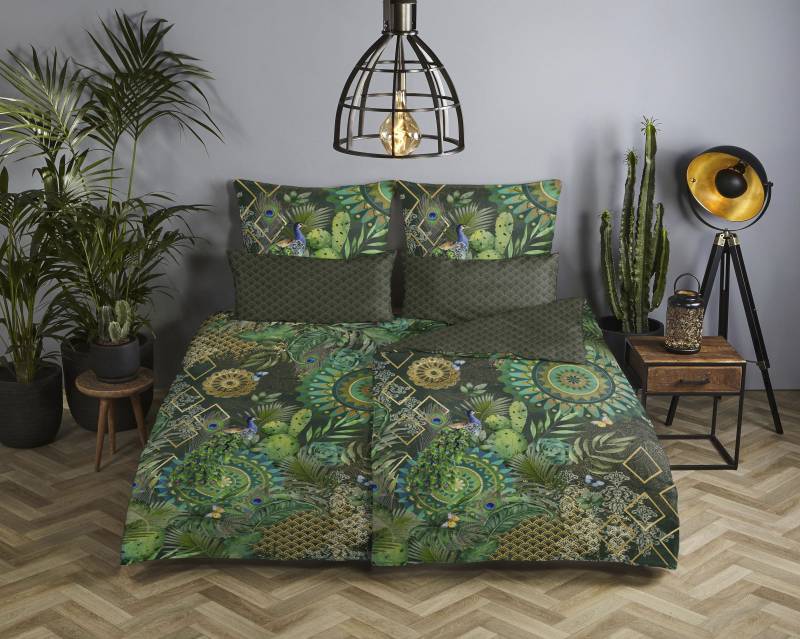 hip Wendebettwäsche »Botalia«, Mako-Satin, 135x200, Reissverschluss, Wendeoptik, Mandala, Dunkel Grün von Hip
