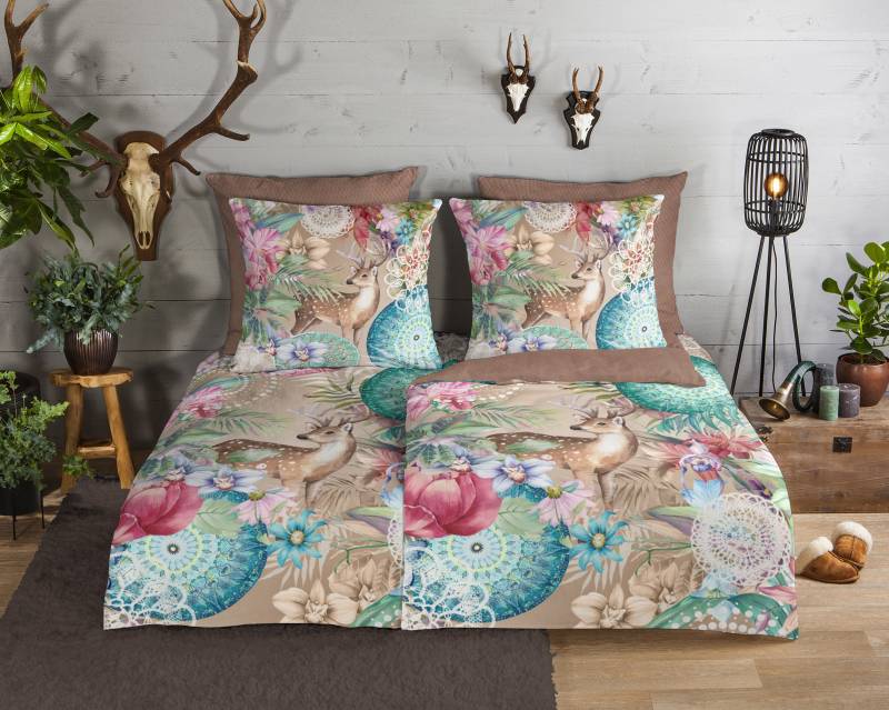 hip Wendebettwäsche »Hebe«, Biber, 135x200, Warm, Weich, Wendeoptik, Reissverschluss, Reh, Sand von Hip