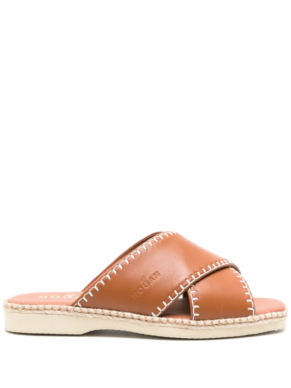 Hogan crossover-strap leather slides - Brown von Hogan