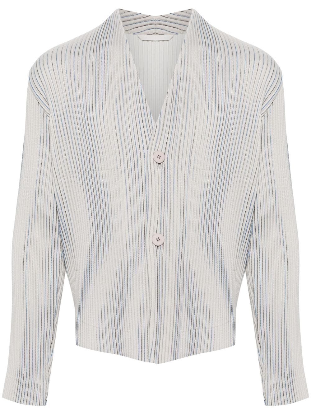 Homme Plissé Issey Miyake Tweed Pleats collarless jacket - Neutrals von Homme Plissé Issey Miyake