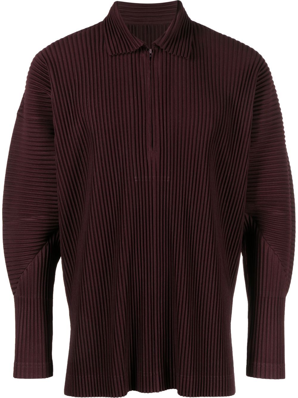 Homme Plissé Issey Miyake plissé-effect long-sleeve polo shirt - Red von Homme Plissé Issey Miyake