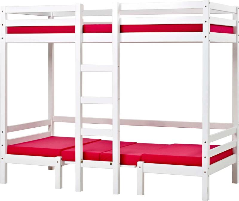 Hoppekids Hochbett »ECO Dream JUMBO B/T/H 101/208/170 cm, umbaubar zum Etagenbett«, mit Sitzgruppe, Matratzen (oben u unten) in pink, Kiefer massiv/MDF von Hoppekids