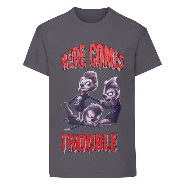 Here Comes Trouble Tshirt Jungen Grau 128 von Hotel Transylvania