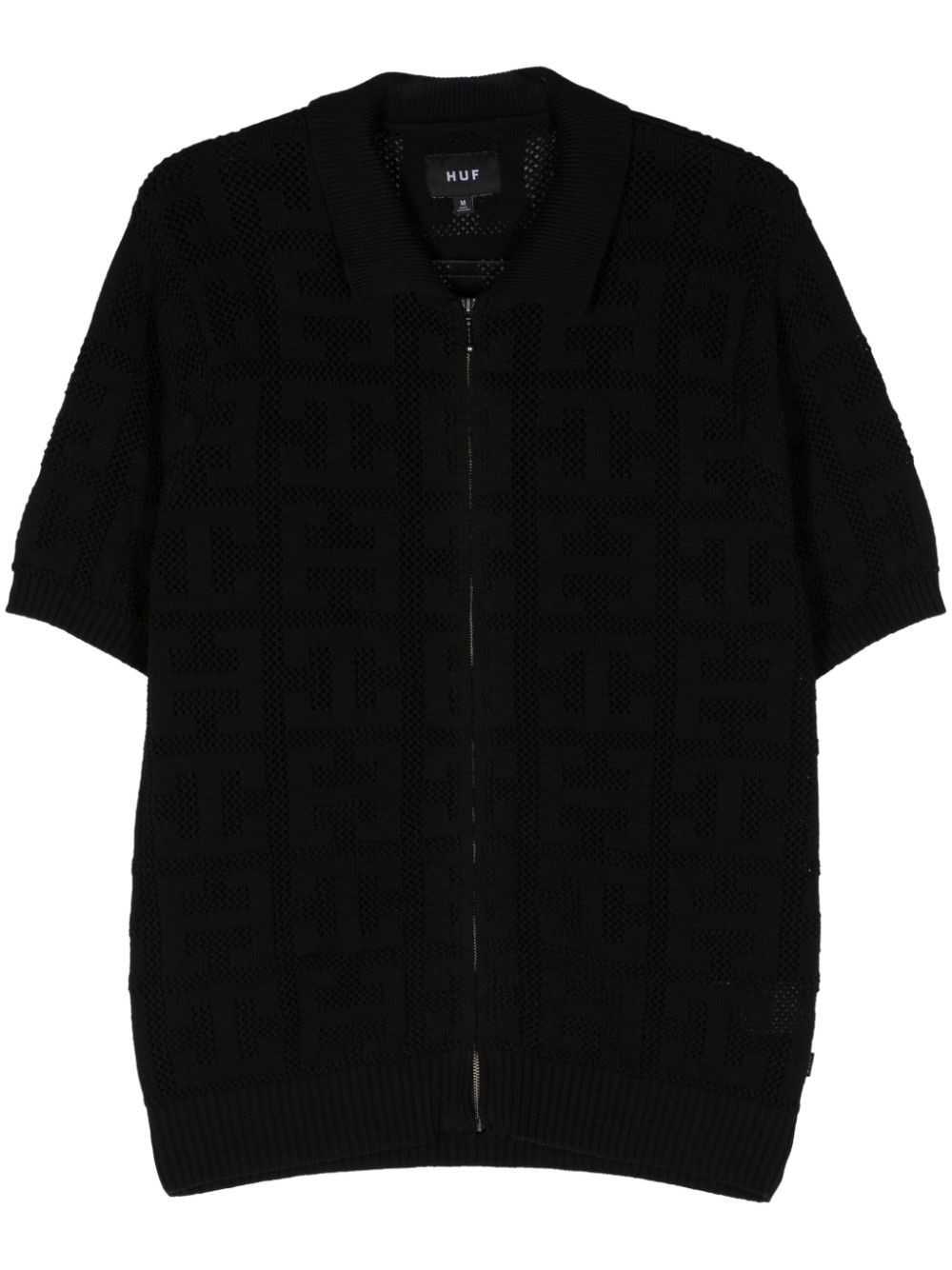 Huf monogram-jacquard zip-up cardigan - Black