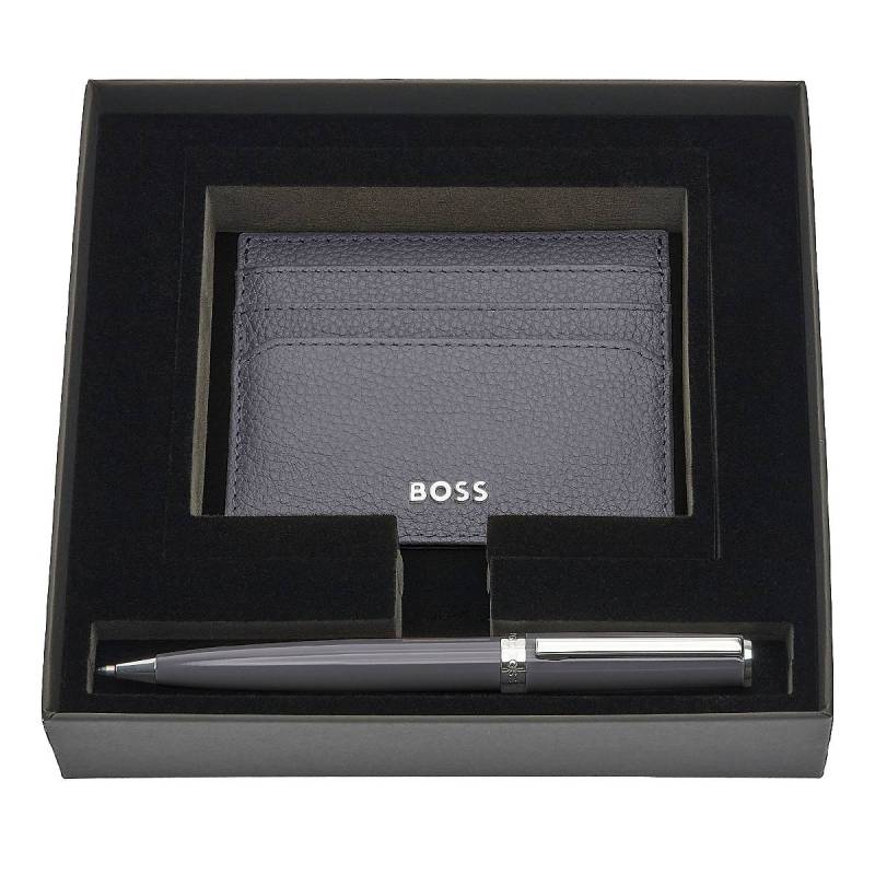 Classic Grained - Set mit Visitenkartenetui und Kugelschreiber, Dunkelgrau von Hugo Boss