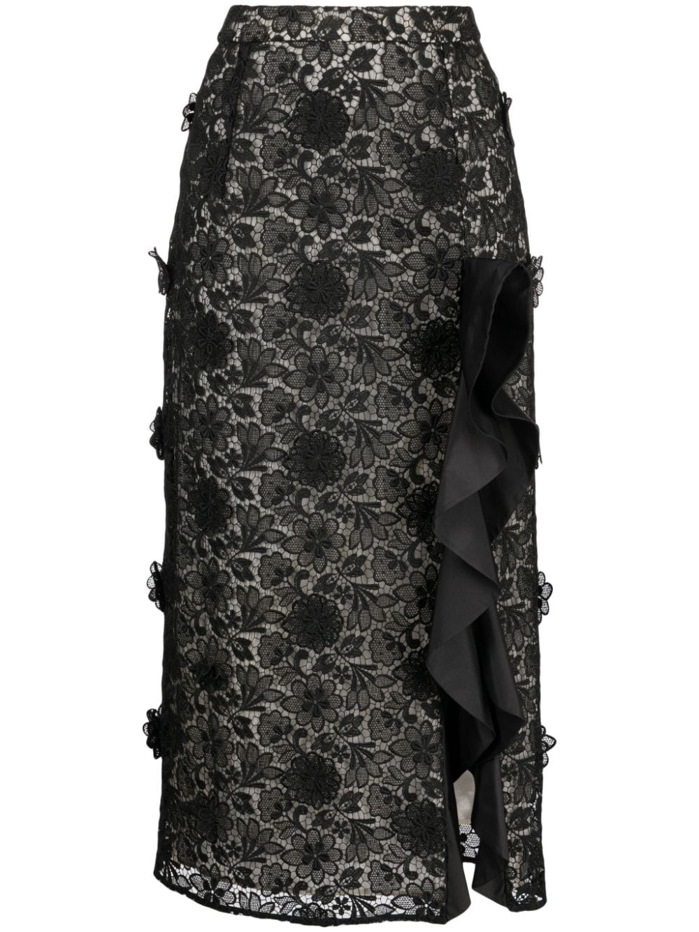 Huishan Zhang Diane lace-embellished silk midi skirt - Black von Huishan Zhang
