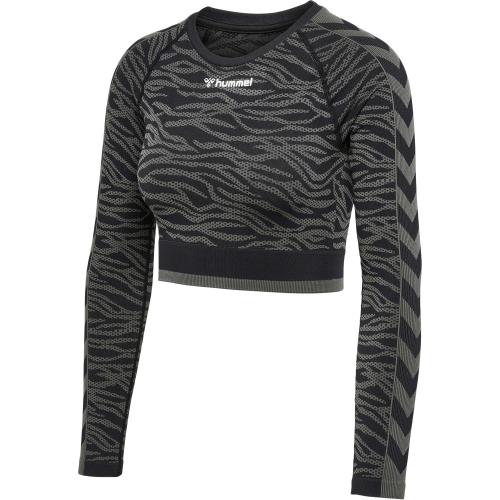 Hummel Hmlmt Saga Seamless Crop T-Shirt LS - black/asphalt melange (Grösse: S) von Hummel