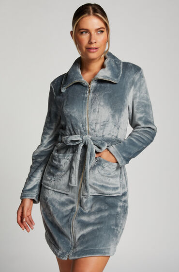 Hunkemöller Bademantel Zip Fleece Blau von Hunkemöller