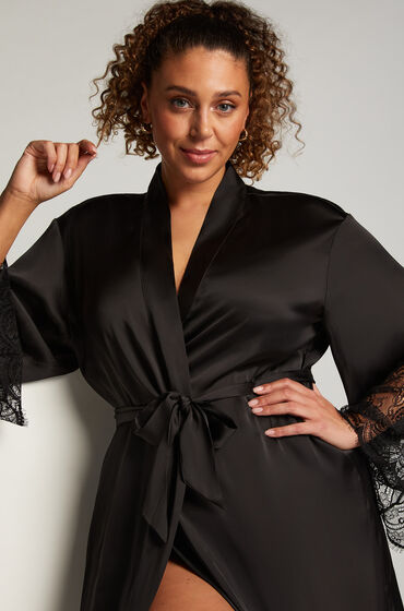 Hunkemöller Kimono Satin Schwarz von Hunkemöller