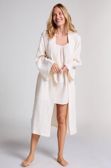 Hunkemöller Musselin-Morgenmantel Lang Weiß von Hunkemöller