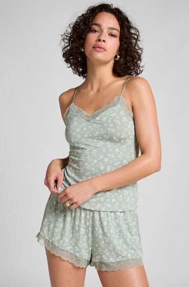 Hunkemöller Spitzenbesetztes Jersey Pyjama-Set grün von Hunkemöller