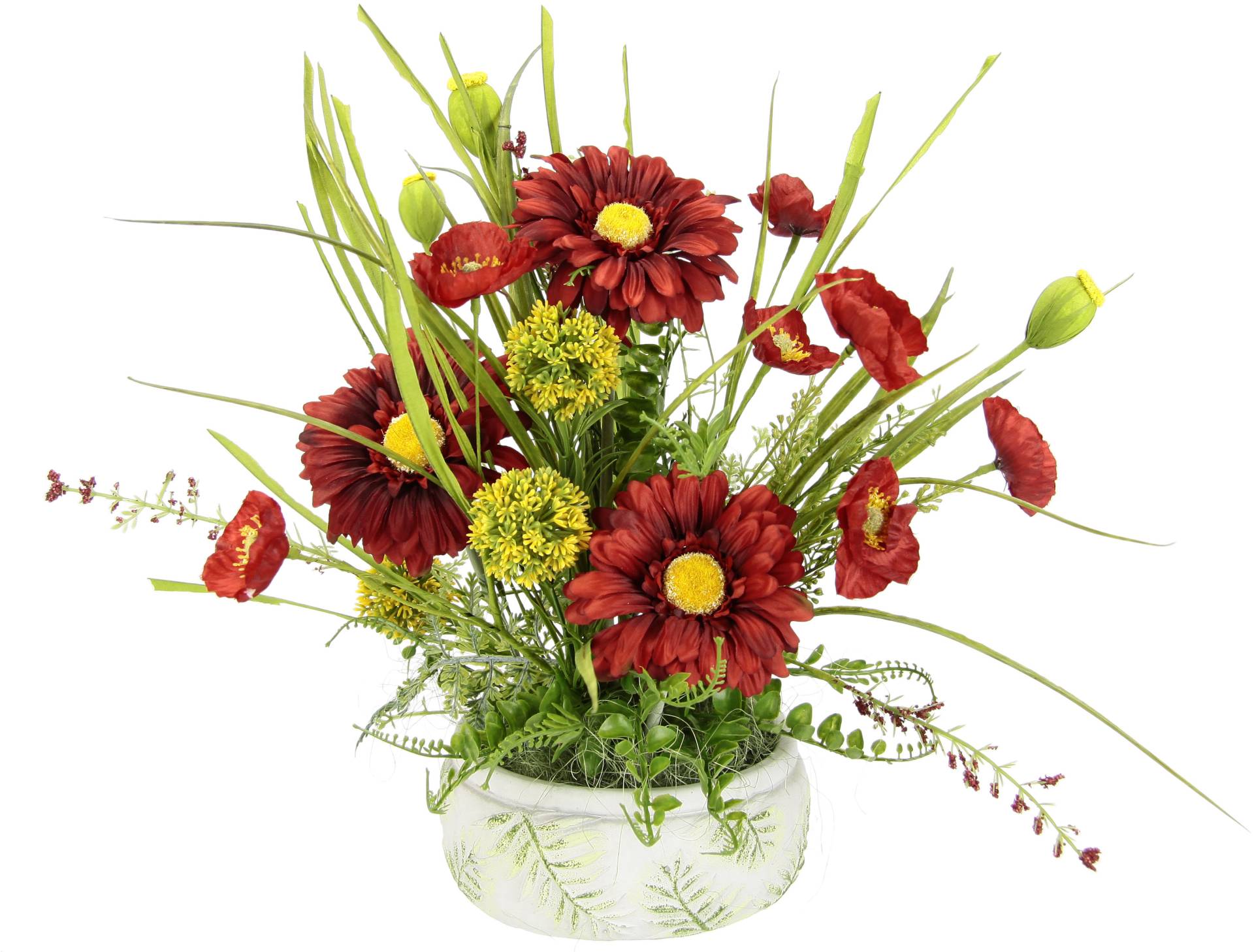 I.GE.A. Kunstblume »Blumenarrangement aus Gerbera und Mohnblumen in Schale aus Keramik« von I.GE.A.