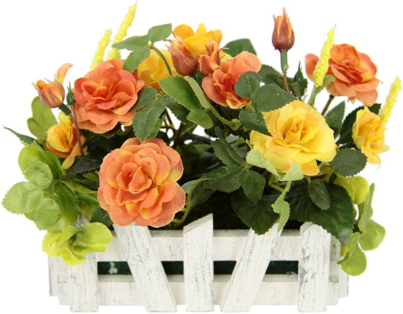 I.GE.A. Kunstblume »Wildrosen im Zaun«, Künstliche Blumen Seidenblumen Rosenblätter Rosenbusch von I.GE.A.