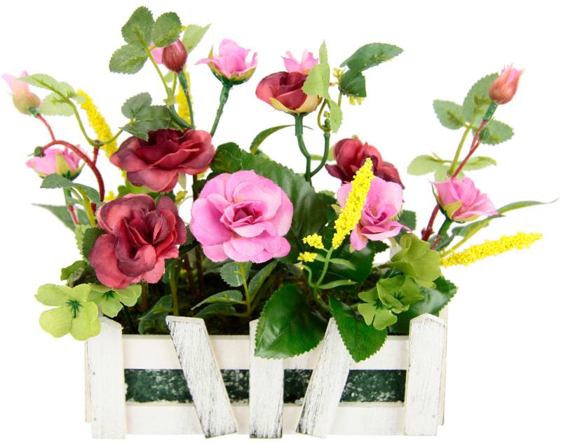 I.GE.A. Kunstblume »Wildrosen im Zaun«, Künstliche Blumen Seidenblumen Rosenblätter Rosenbusch von I.GE.A.