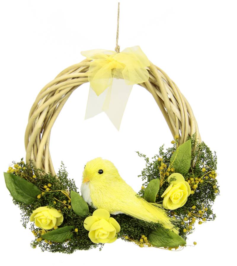I.GE.A. Kunstkranz »Mit Blüten, Vogel und Schleife«, aus Rattan, Türkranz von I.GE.A.