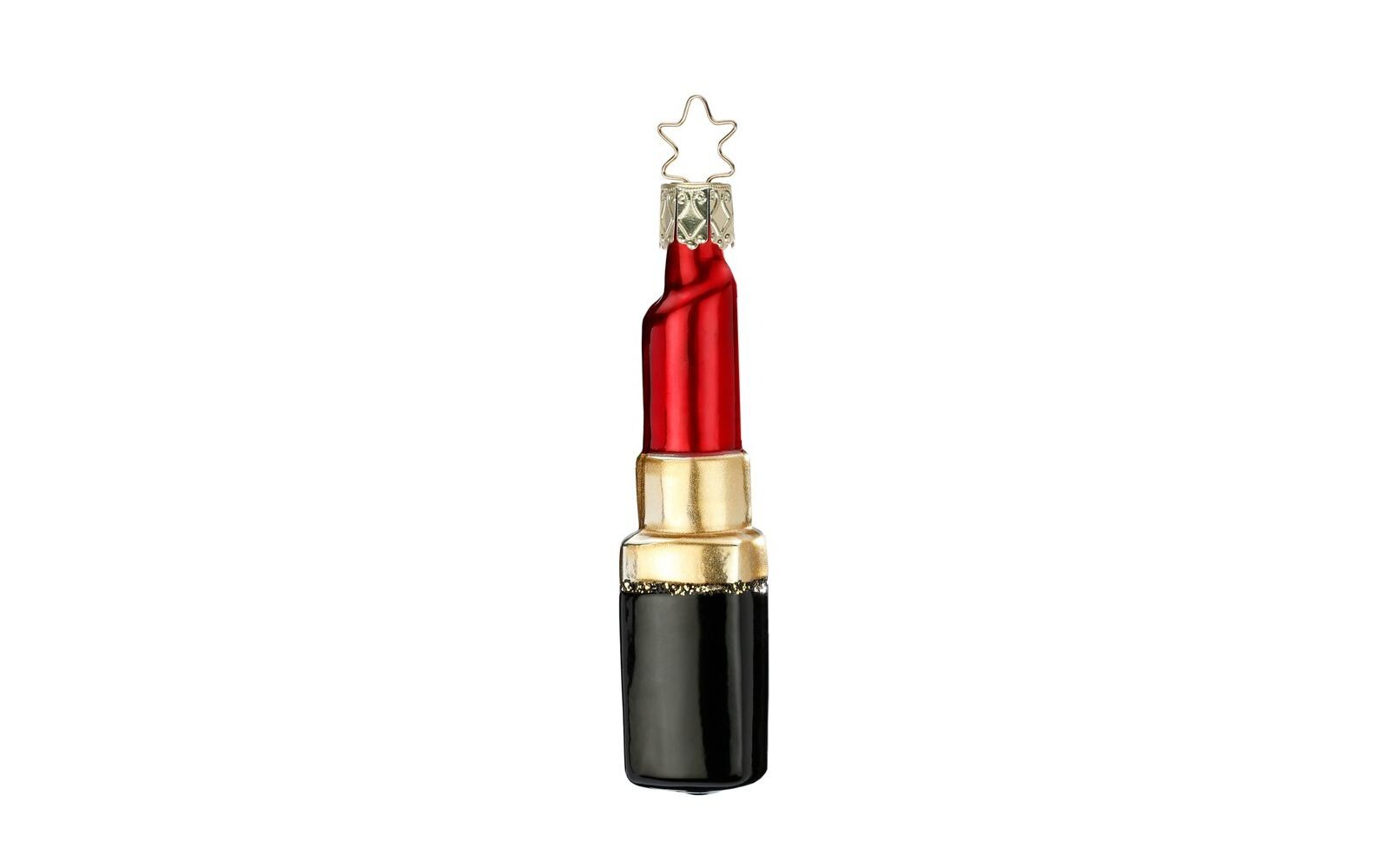 INGE-GLAS® Weihnachtsbaumkugel »Lippenstift Rot 45055 cm, Goldfarben/Rot/Schwarz«, (1 St.) von INGE-GLAS®