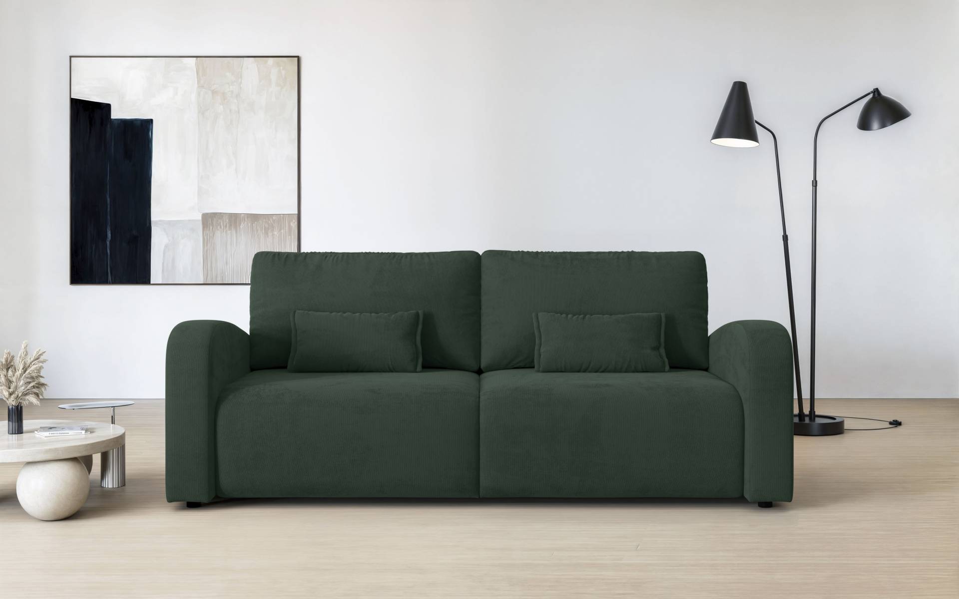 INOSIGN 3-Sitzer »JIGGS wahlweise Schlafsofa mit Bettkasten, Masse B/H/T: 228/96/110 cm«, Sofa mit Wellenunterfederung, enthält 2 Rückenkissen und 2 Zierkissen von INOSIGN